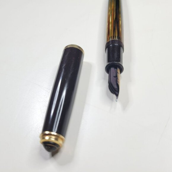 Pelikan‎ Fountain Pen Tortoise Brown Stripe Case Mechanical Pencil Zip Vintage - Picture 6 of 16